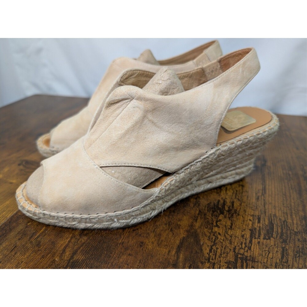 KANNA Tan Nubuck Med Heel Wedge Slingback Espadrille Sandals Sz9.5Made in Spain
